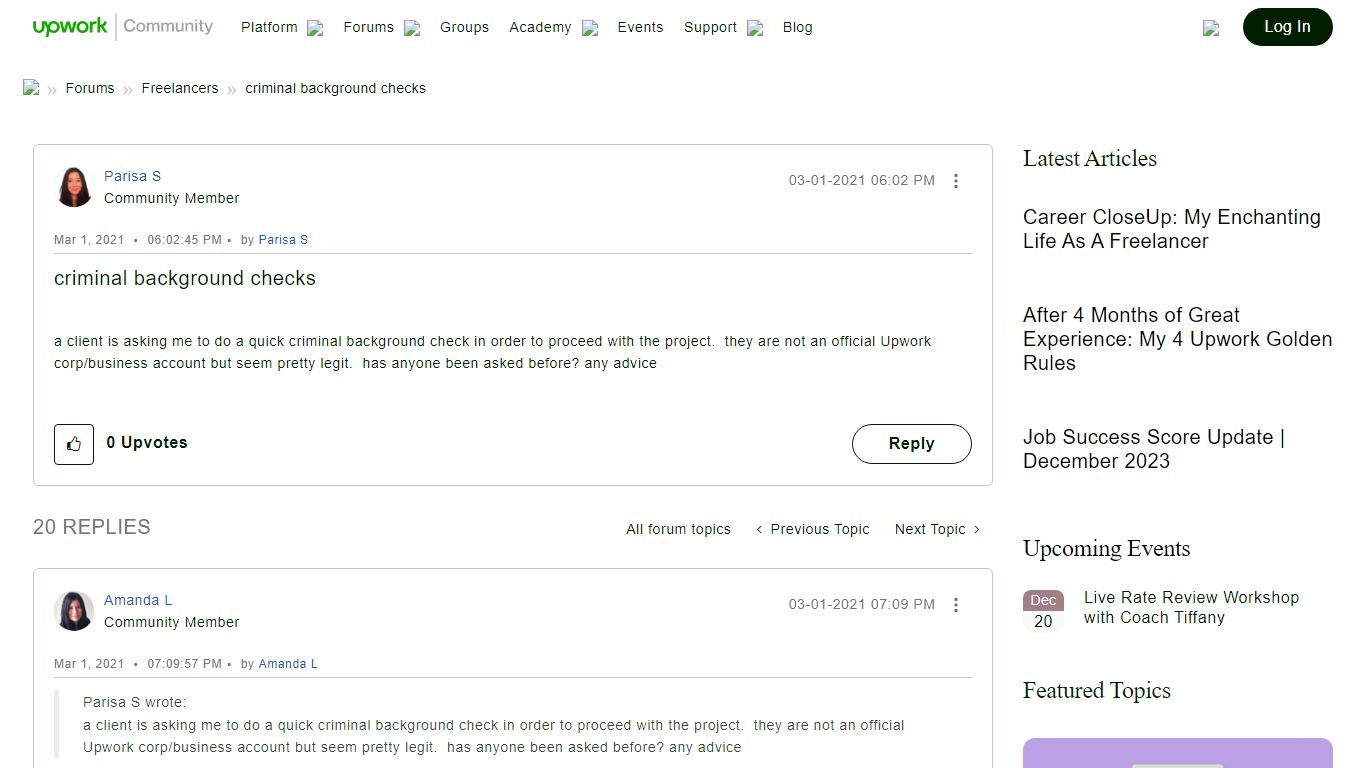 criminal background checks - Upwork Community